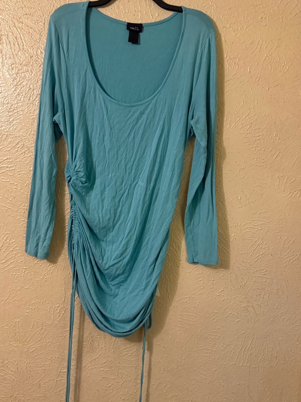 Rue21 Teal Scoop Neck Long-Sleeve Ruched Tunic